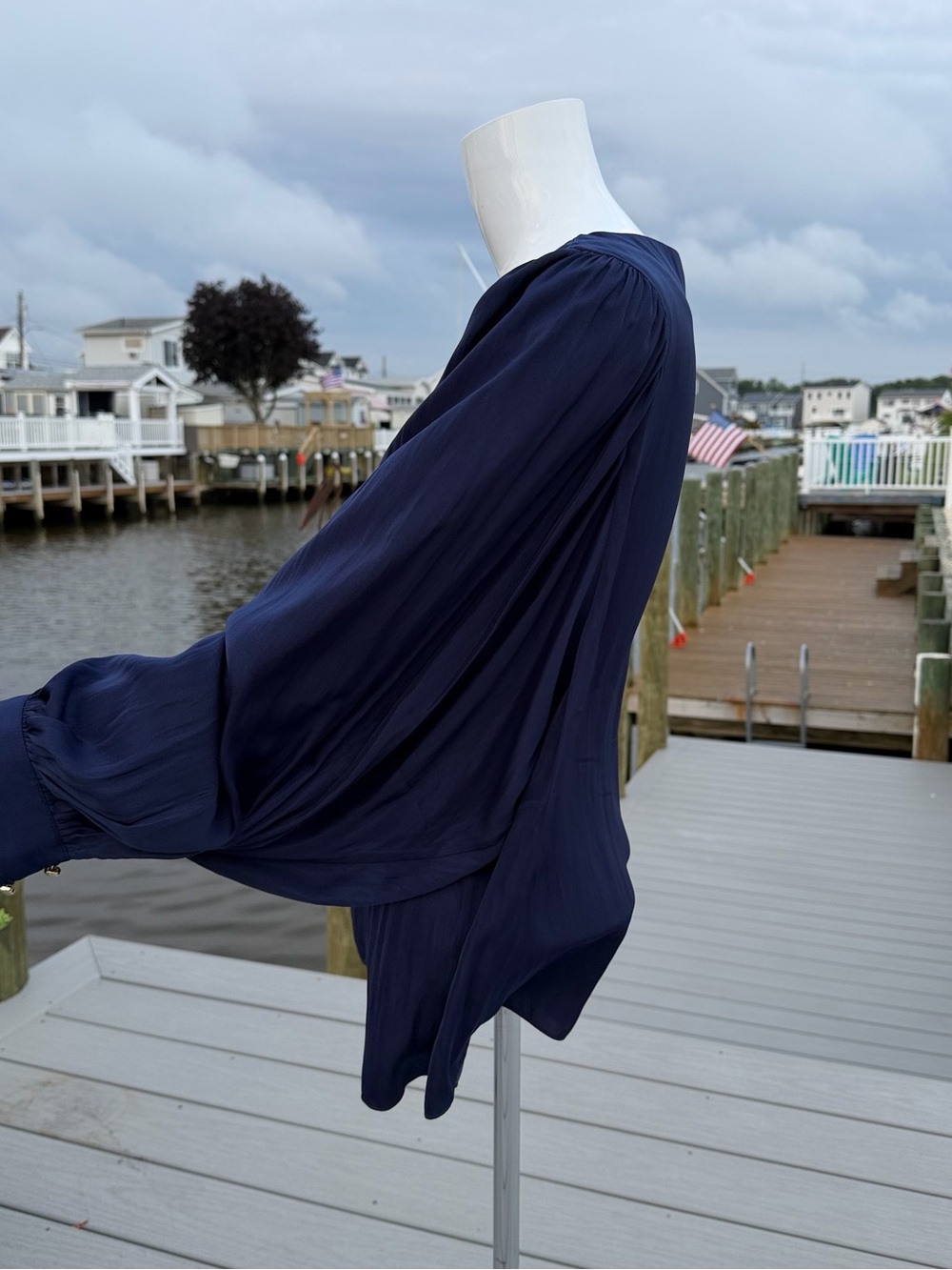 Lilly Pulitzer Navy Blue Puff Sleeve Blouse - Picture 7 of 9